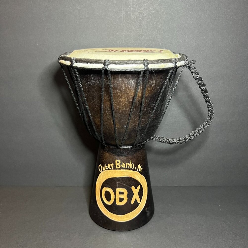 OBX Outer Banks North Carolina Souvenir Hand Carved Wooden Bongo Drum 9.75"